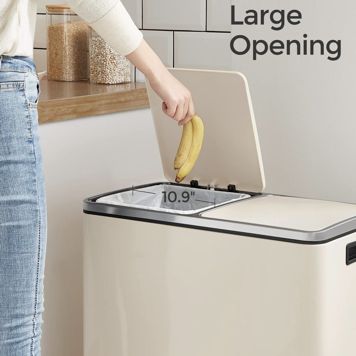 Dual Compartment Kitchen Trash Can With Airtight Hinged Lids - product photo 05