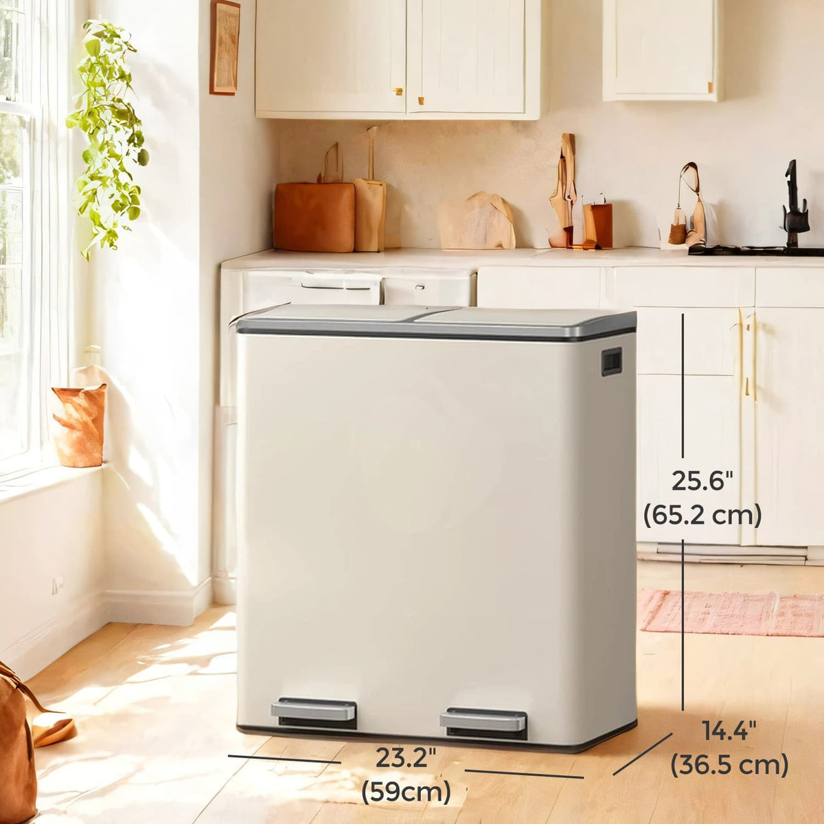 Dual Compartment Kitchen Trash Can With Airtight Hinged Lids - product photo 06