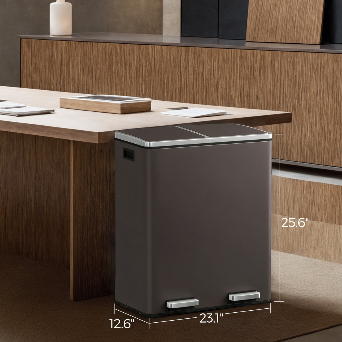Dual Compartment Kitchen Trash Can With Airtight Hinged Lids - product photo 13