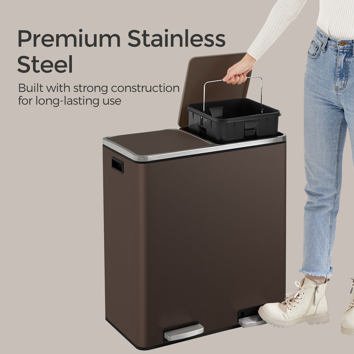 Dual Compartment Kitchen Trash Can With Airtight Hinged Lids - product photo 15