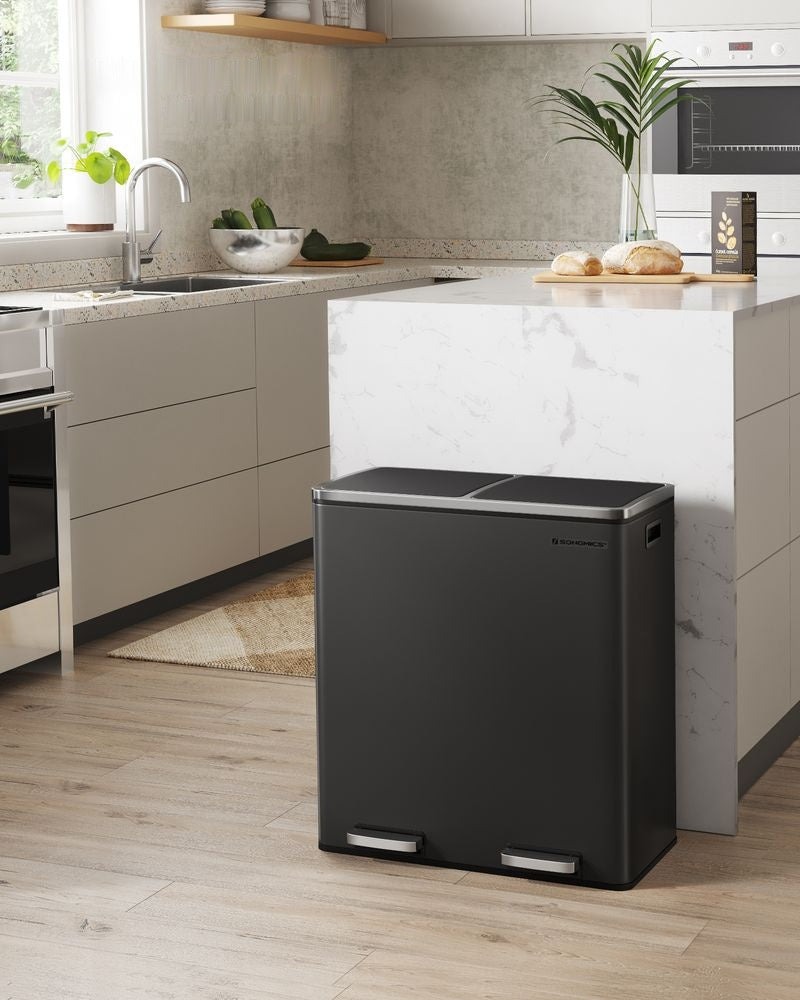 Dual Compartment Kitchen Trash Can With Airtight Hinged Lids - product photo 18