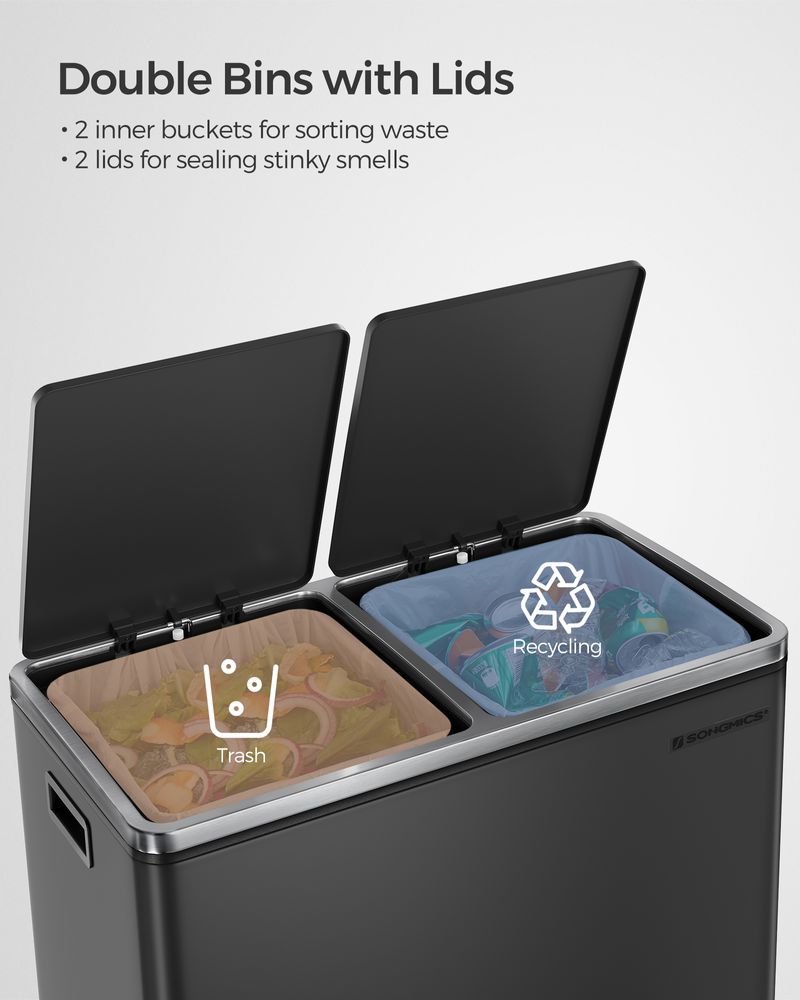 Dual Compartment Kitchen Trash Can With Airtight Hinged Lids - product photo 19