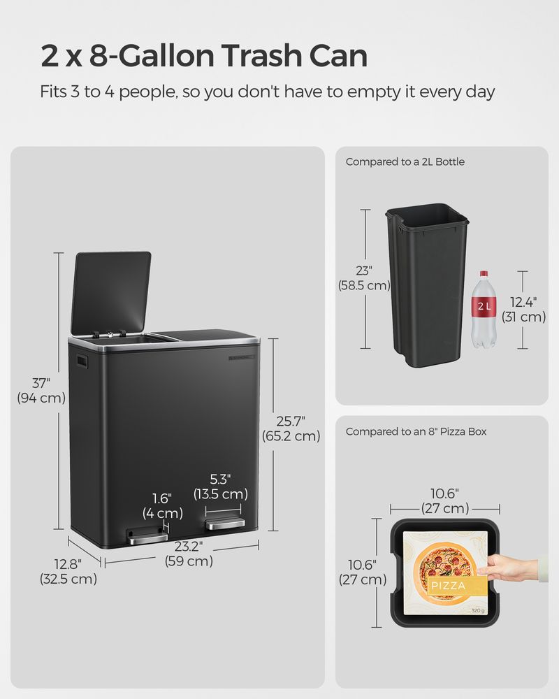 Dual Compartment Kitchen Trash Can With Airtight Hinged Lids - product photo 21