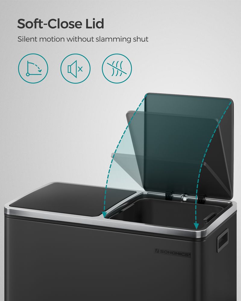 Dual Compartment Kitchen Trash Can With Airtight Hinged Lids - product photo 22