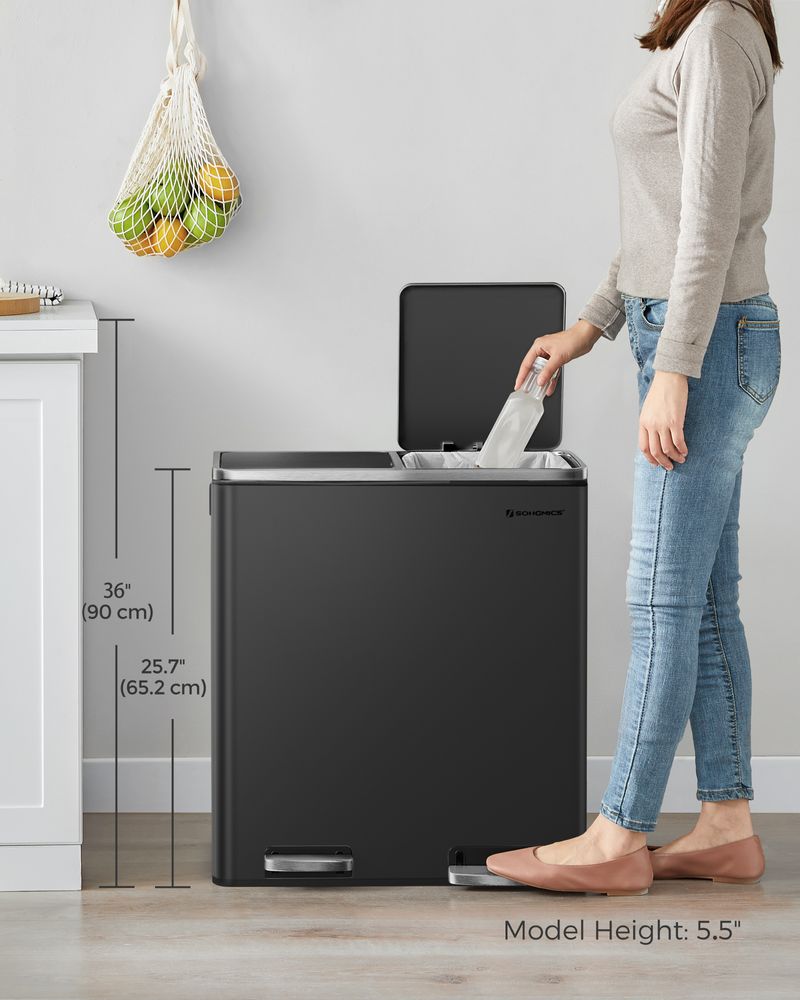Dual Compartment Kitchen Trash Can With Airtight Hinged Lids - product photo 23