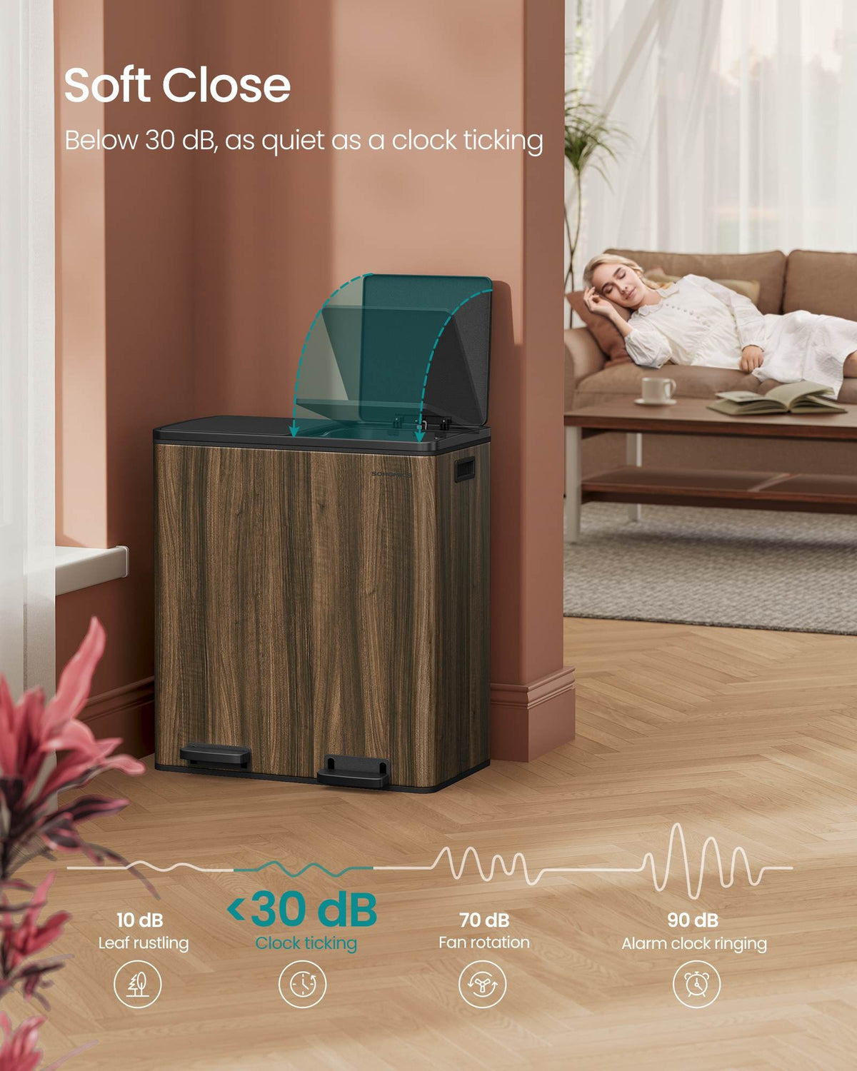 Dual Compartment Kitchen Trash Can With Airtight Hinged Lids - product photo 30