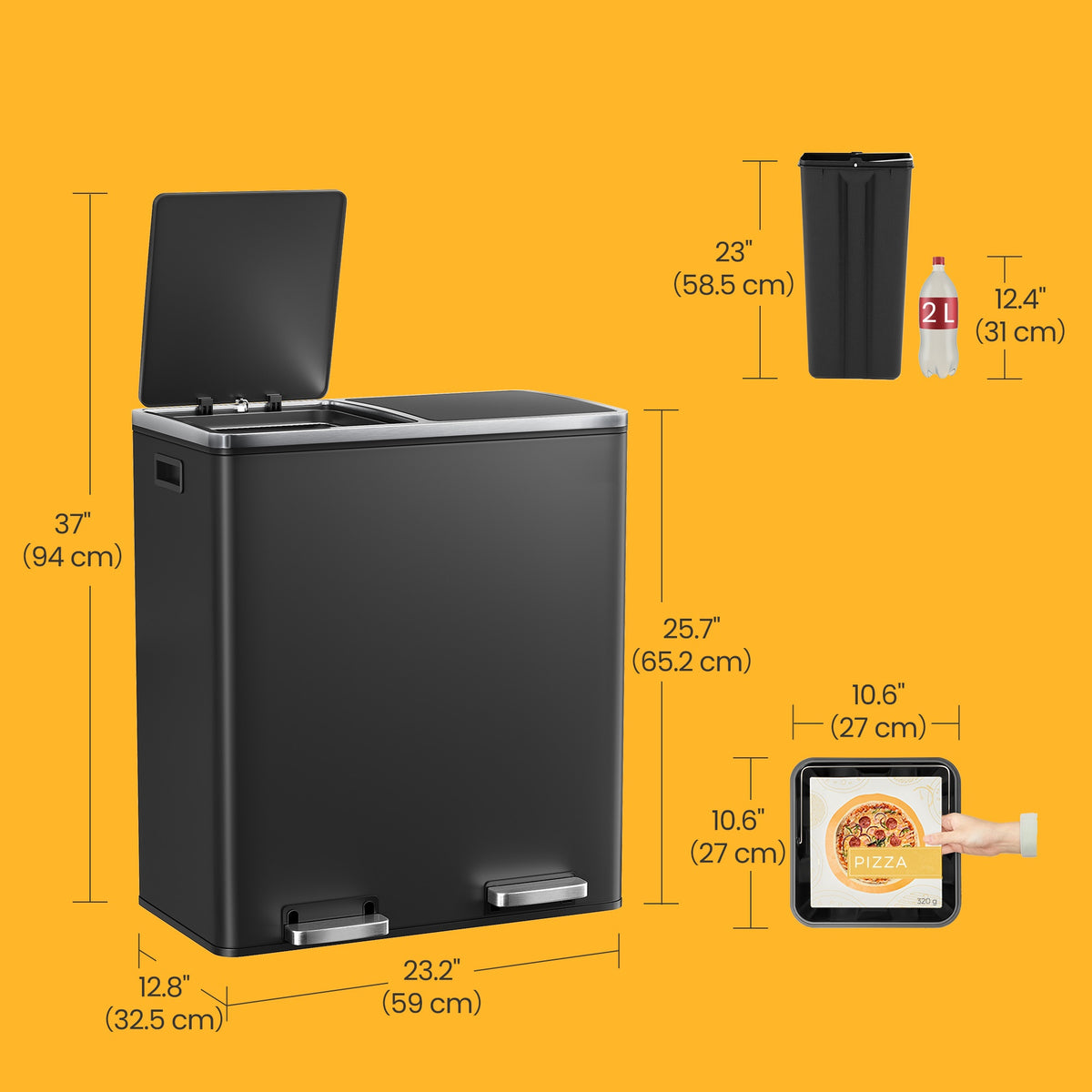 Dual Compartment Kitchen Trash Can With Airtight Hinged Lids - product photo 38
