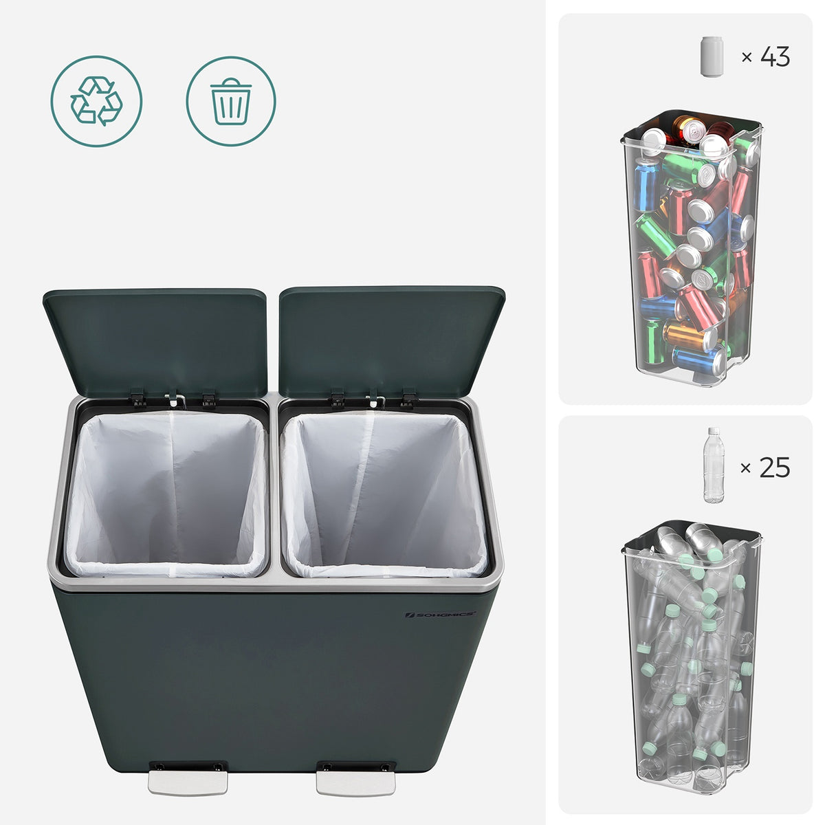 Dual Compartment Kitchen Trash Can With Airtight Hinged Lids - product photo 43