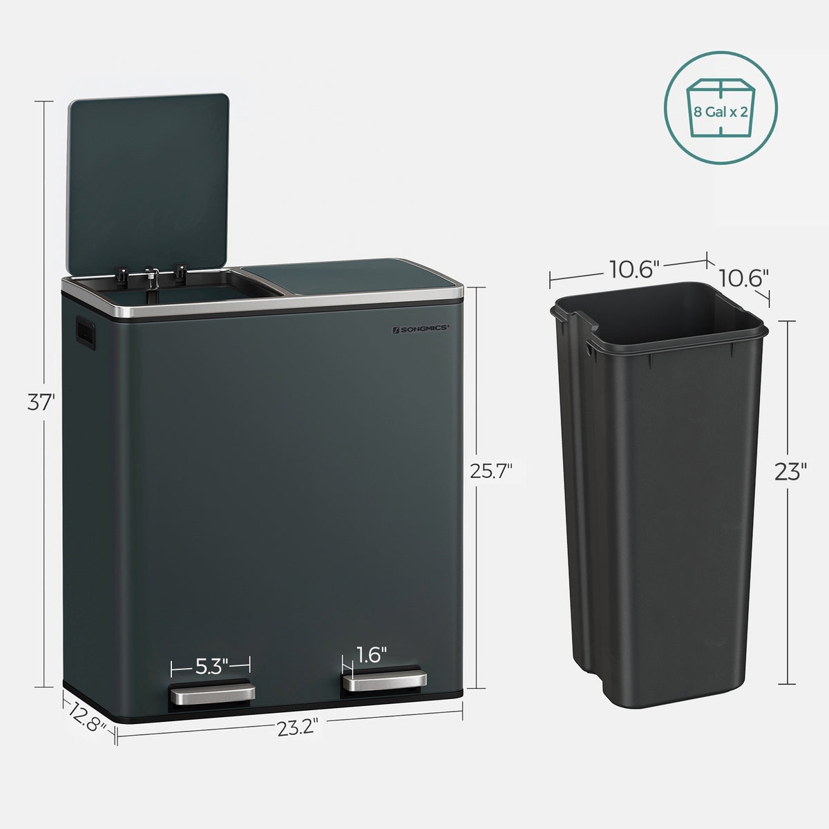 Dual Compartment Kitchen Trash Can With Airtight Hinged Lids - product photo 44