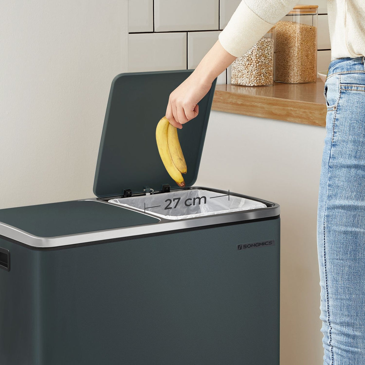 Dual Compartment Kitchen Trash Can With Airtight Hinged Lids - product photo 45