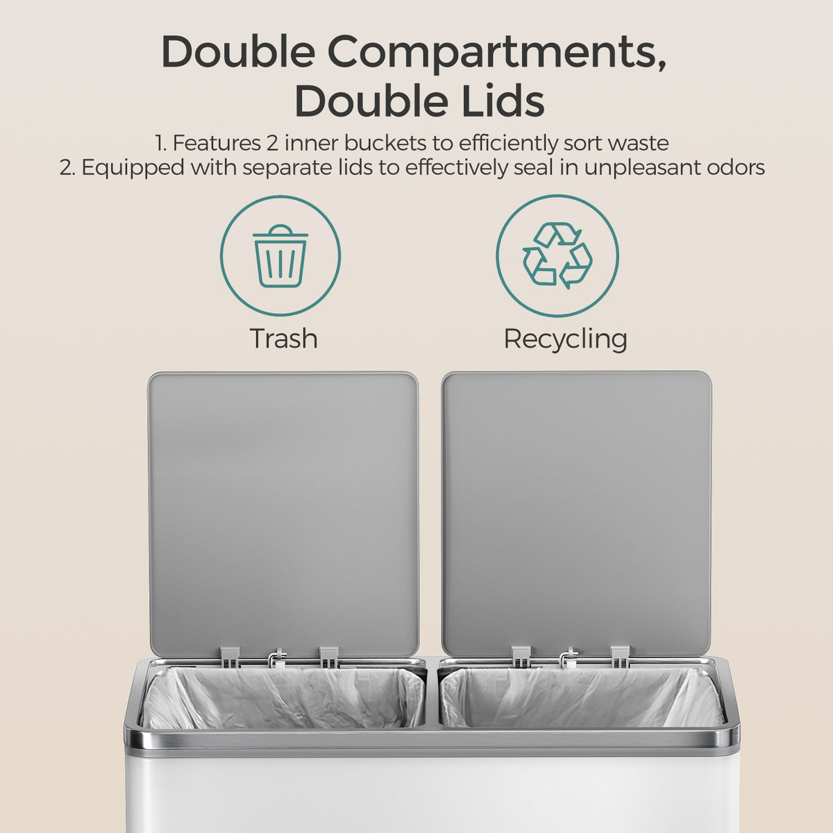 Dual Compartment Kitchen Trash Can With Airtight Hinged Lids - product photo 48