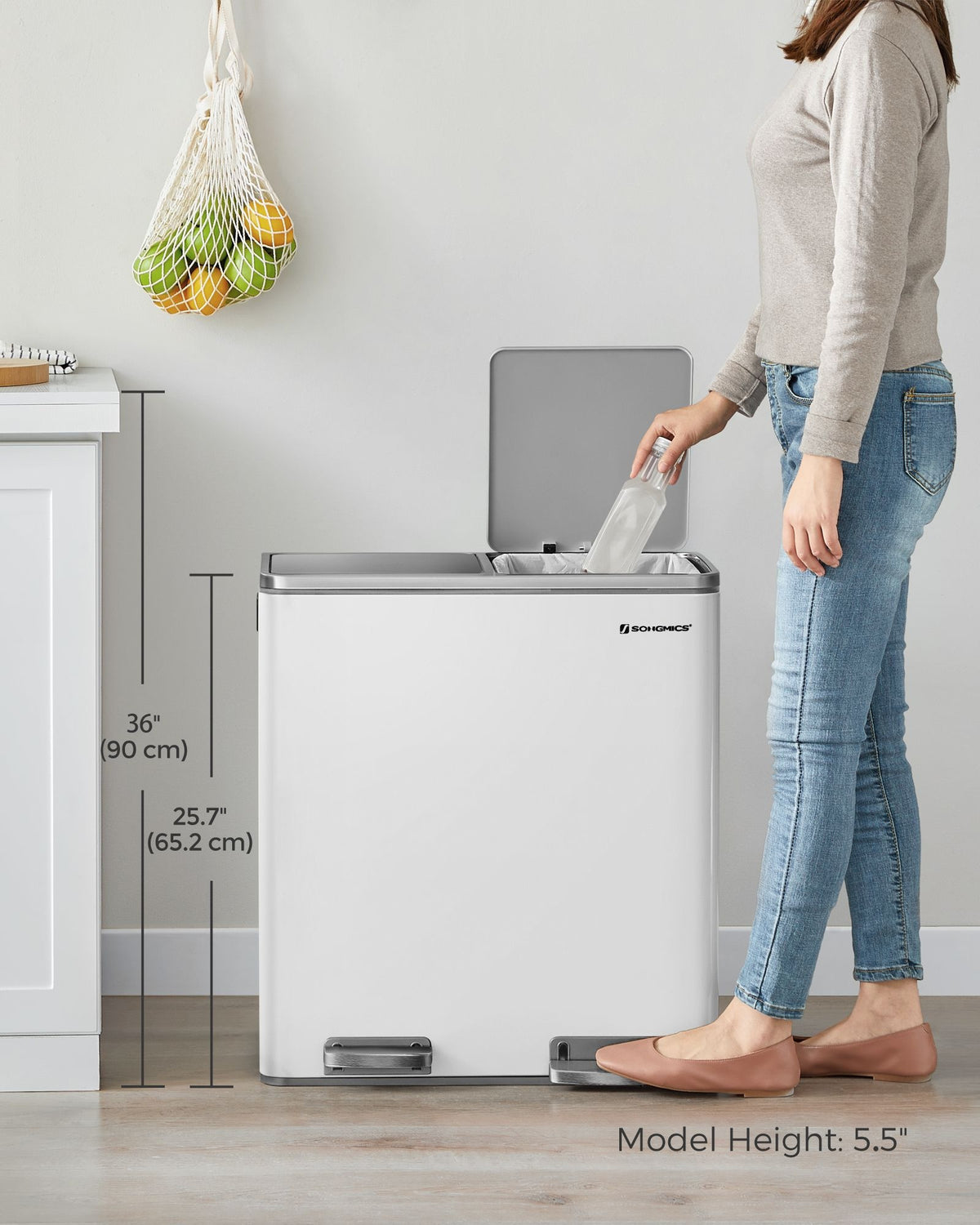 Dual Compartment Kitchen Trash Can With Airtight Hinged Lids - product photo 52