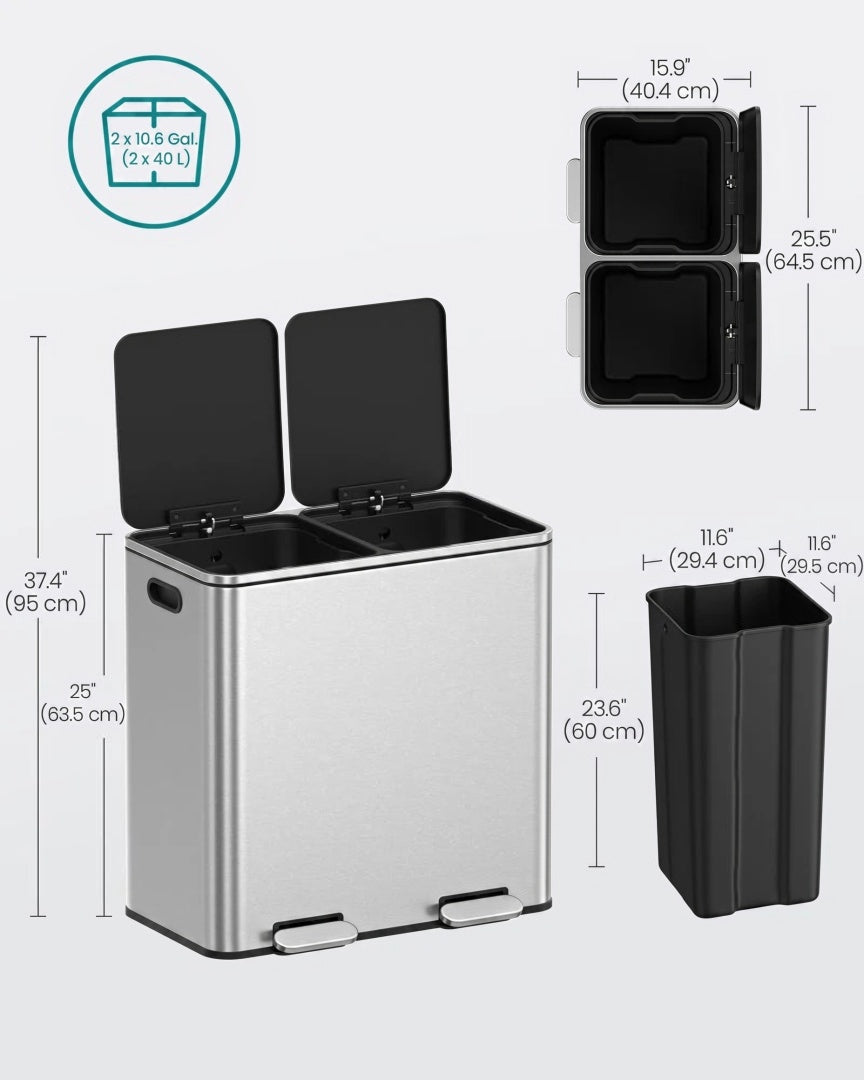 Dual Compartment Kitchen Trash Can with Pedal – product view 10 | Ridgefield Furniture