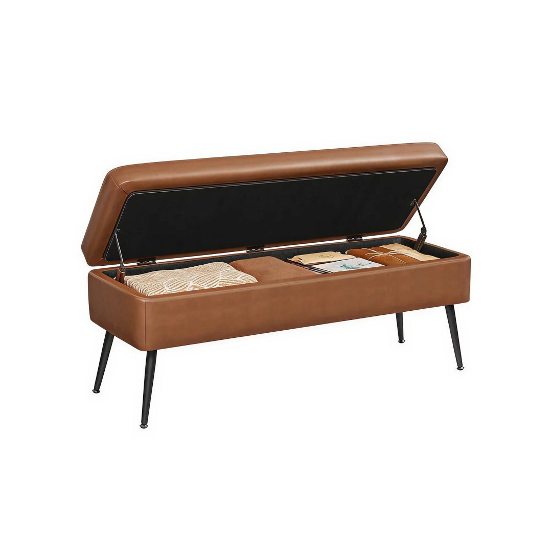 Storage Ottoman Bench With Steel Legs & Flip Lid Upholstered Seat – product view 3 | Ridgefield Furniture