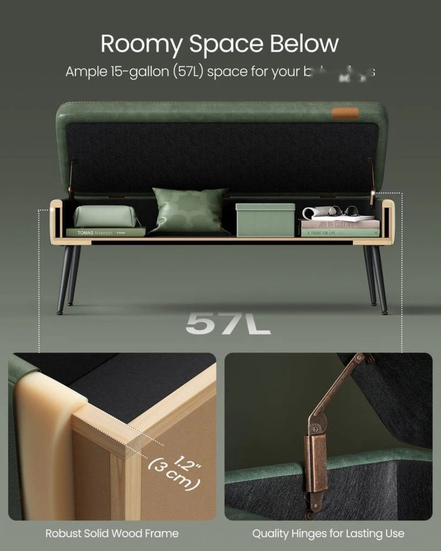 Storage Ottoman Bench With Steel Legs & Flip Lid Upholstered Seat – product view 9 | Ridgefield Furniture