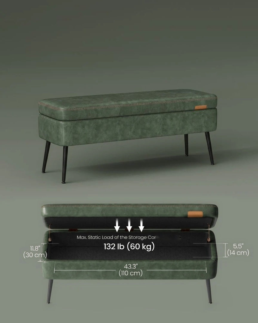 Storage Ottoman Bench With Steel Legs & Flip Lid Upholstered Seat – product view 10 | Ridgefield Furniture