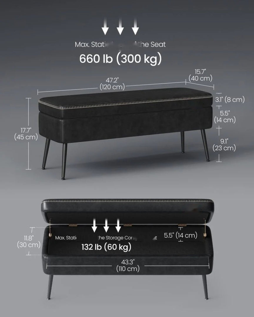 Storage Ottoman Bench With Steel Legs & Flip Lid Upholstered Seat – product view 13 | Ridgefield Furniture