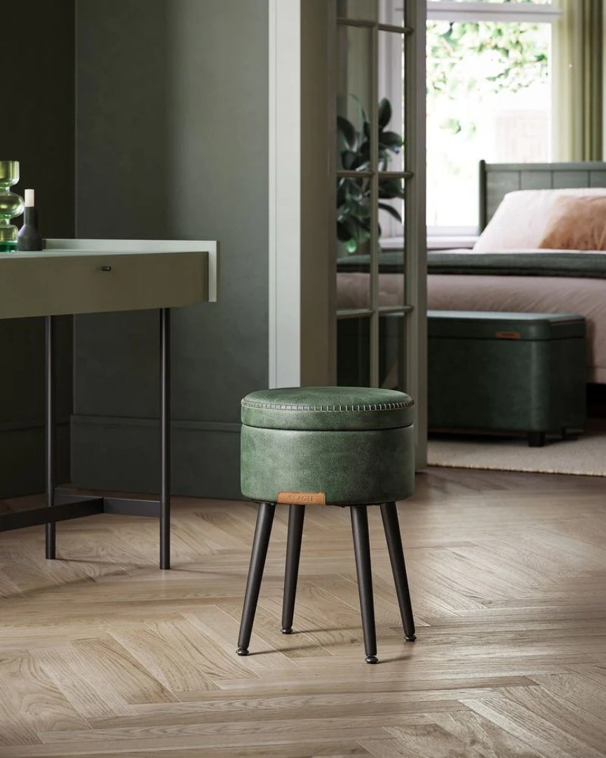 Storage Ottoman Vanity Stool With Flip Top & Steel Legs – product view 6 | Ridgefield Furniture