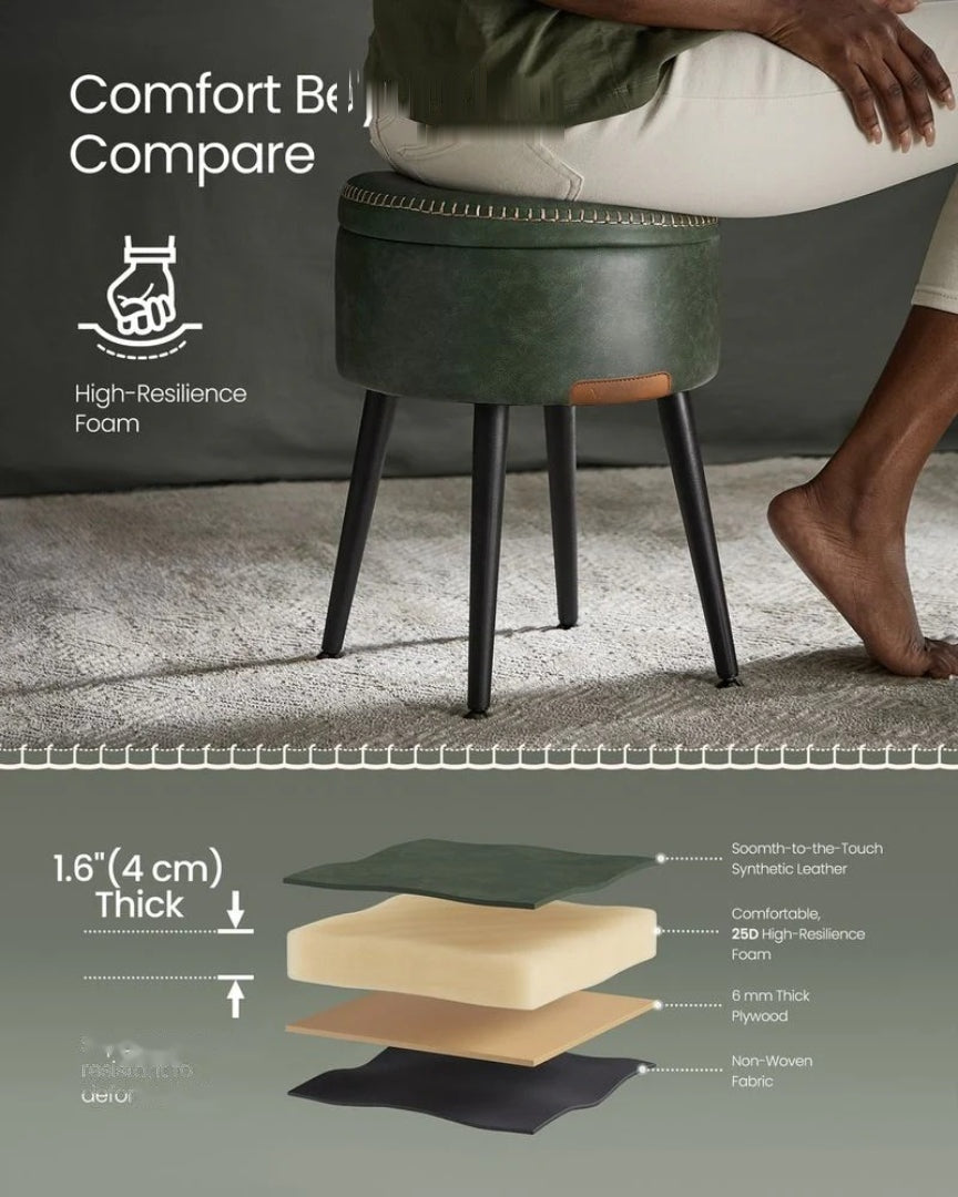 Storage Ottoman Vanity Stool With Flip Top & Steel Legs – product view 9 | Ridgefield Furniture