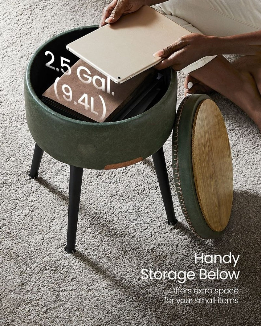 Storage Ottoman Vanity Stool With Flip Top & Steel Legs – product view 10 | Ridgefield Furniture