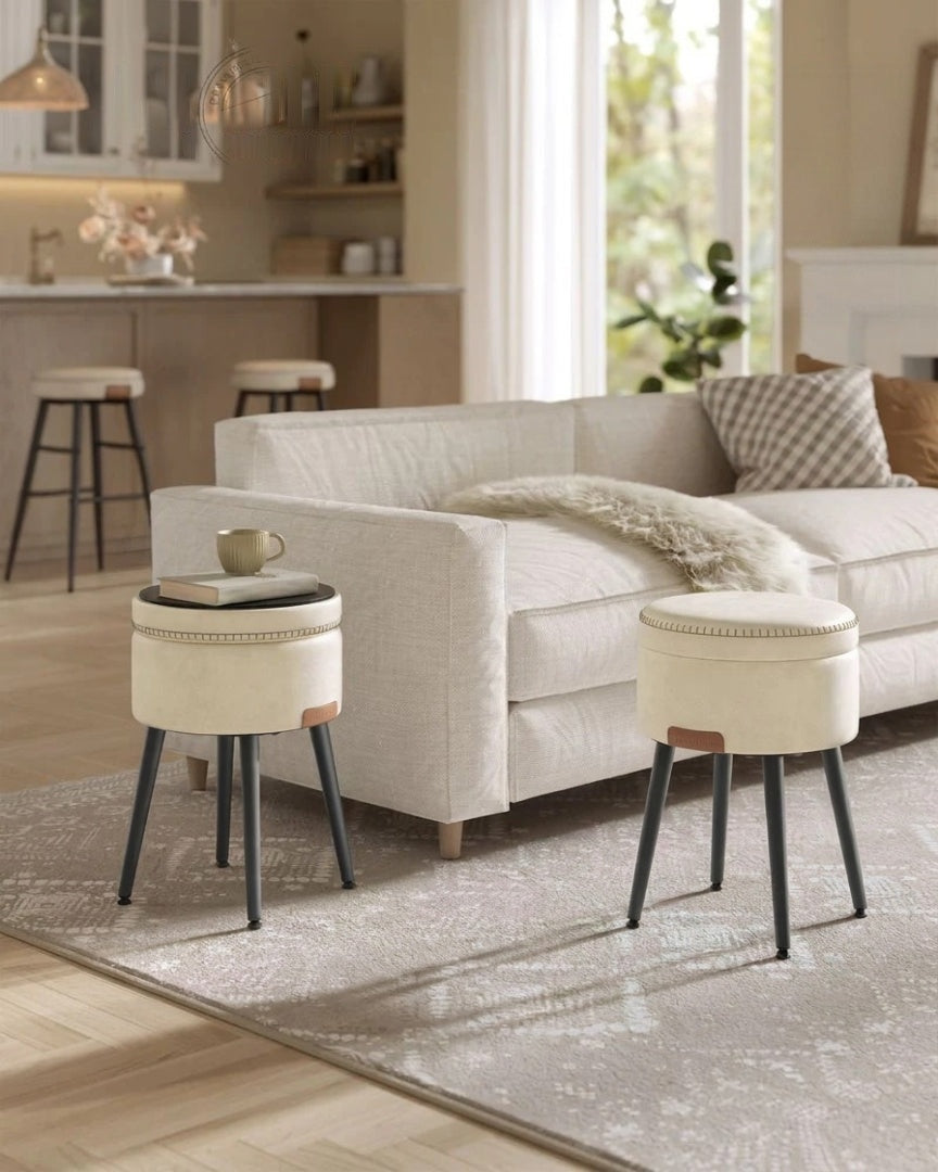 Storage Ottoman Vanity Stool With Flip Top & Steel Legs – product view 17 | Ridgefield Furniture
