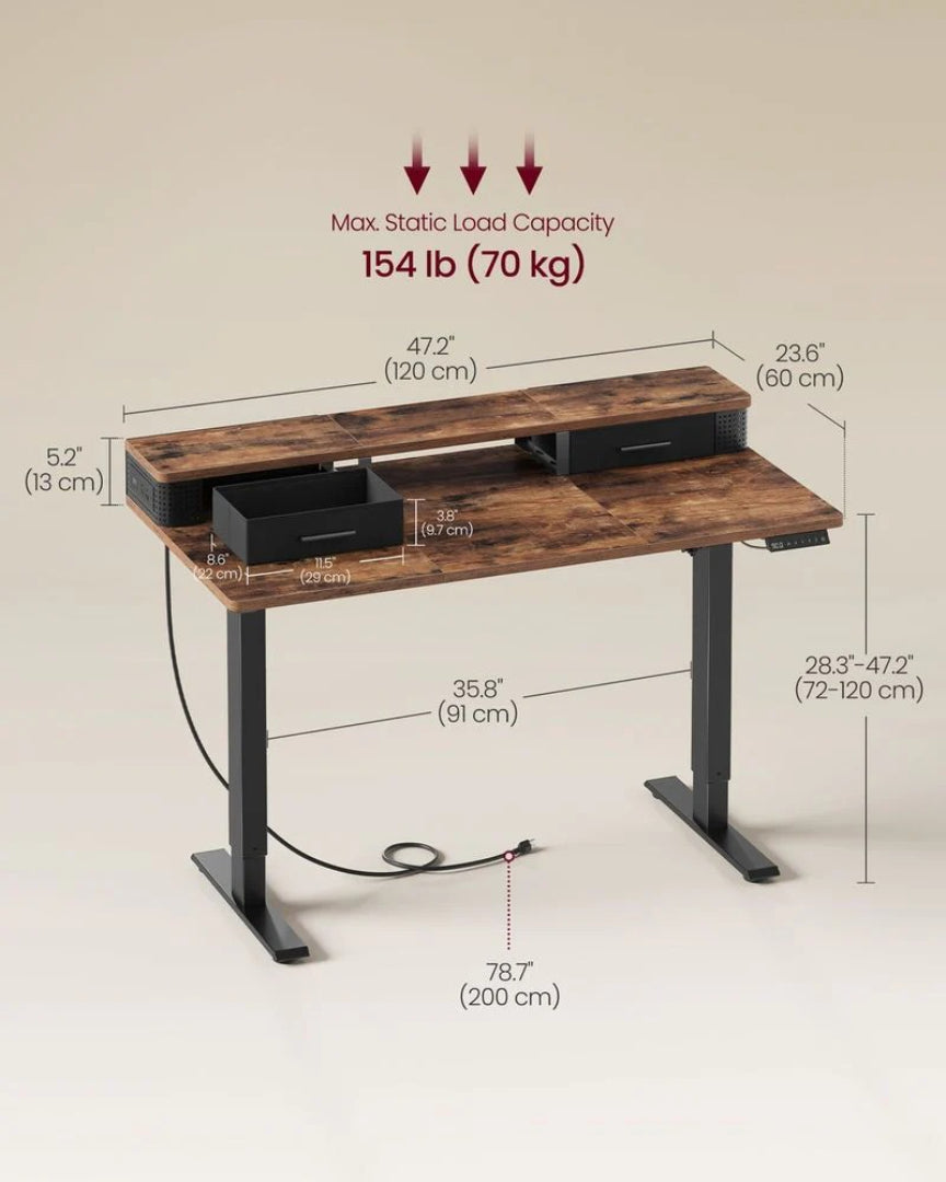 Electric Standing Desk With Drawers & Power Outlets – product view 15 | Ridgefield Furniture