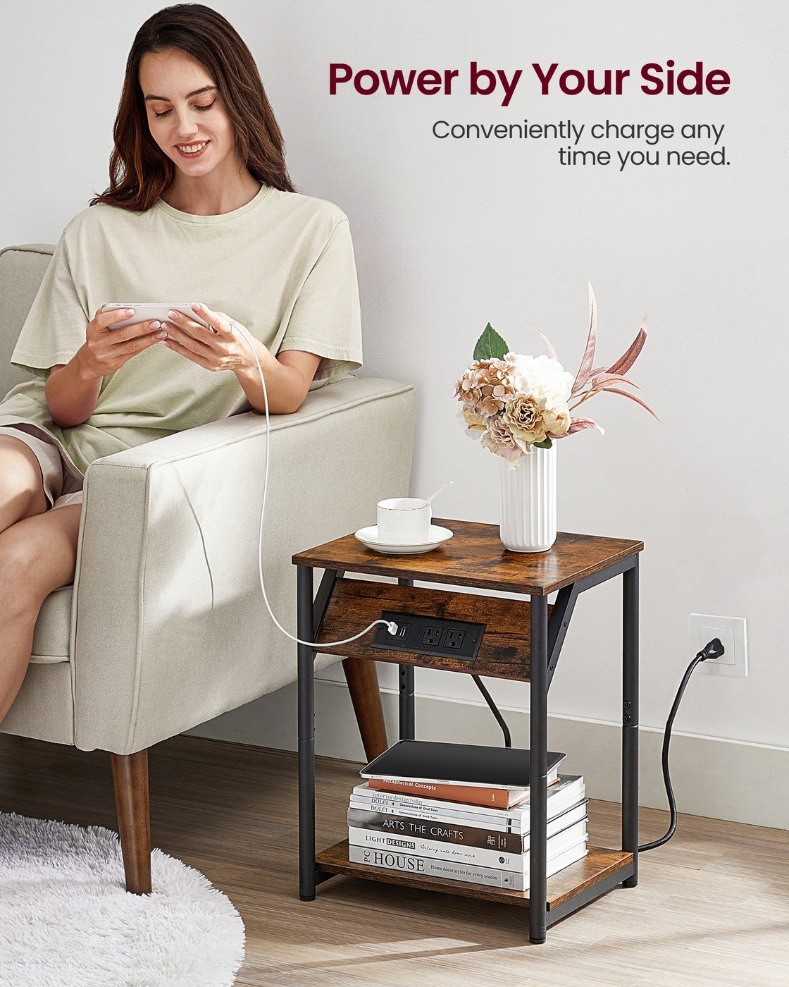 End Table With USB Ports And Outlets - product photo 02