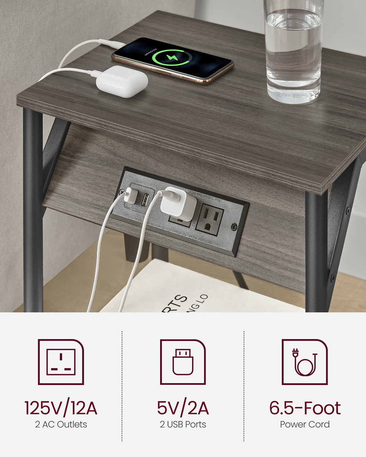 End Table With USB Ports And Outlets - product photo 48