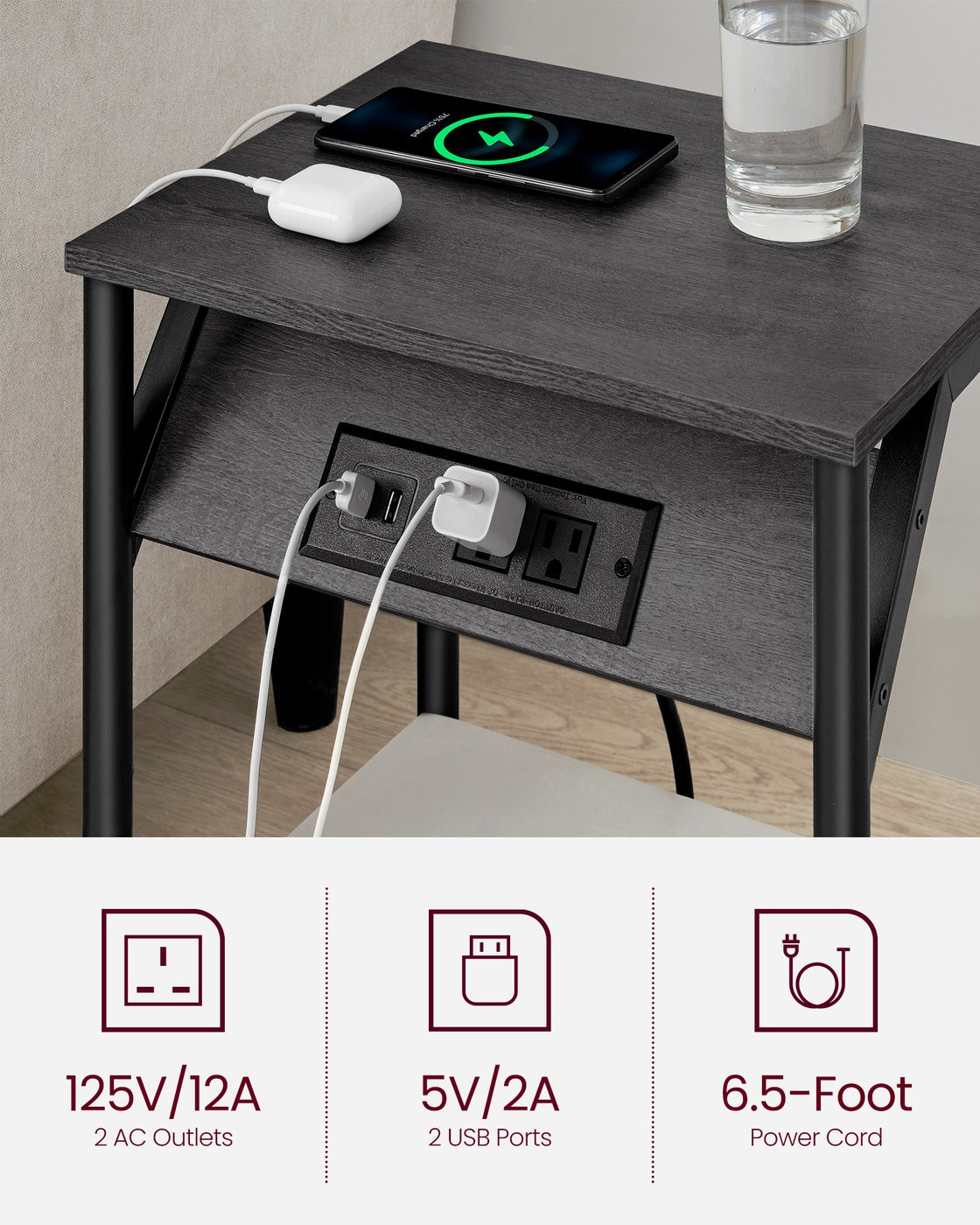 End Table With USB Ports And Outlets - product photo 54