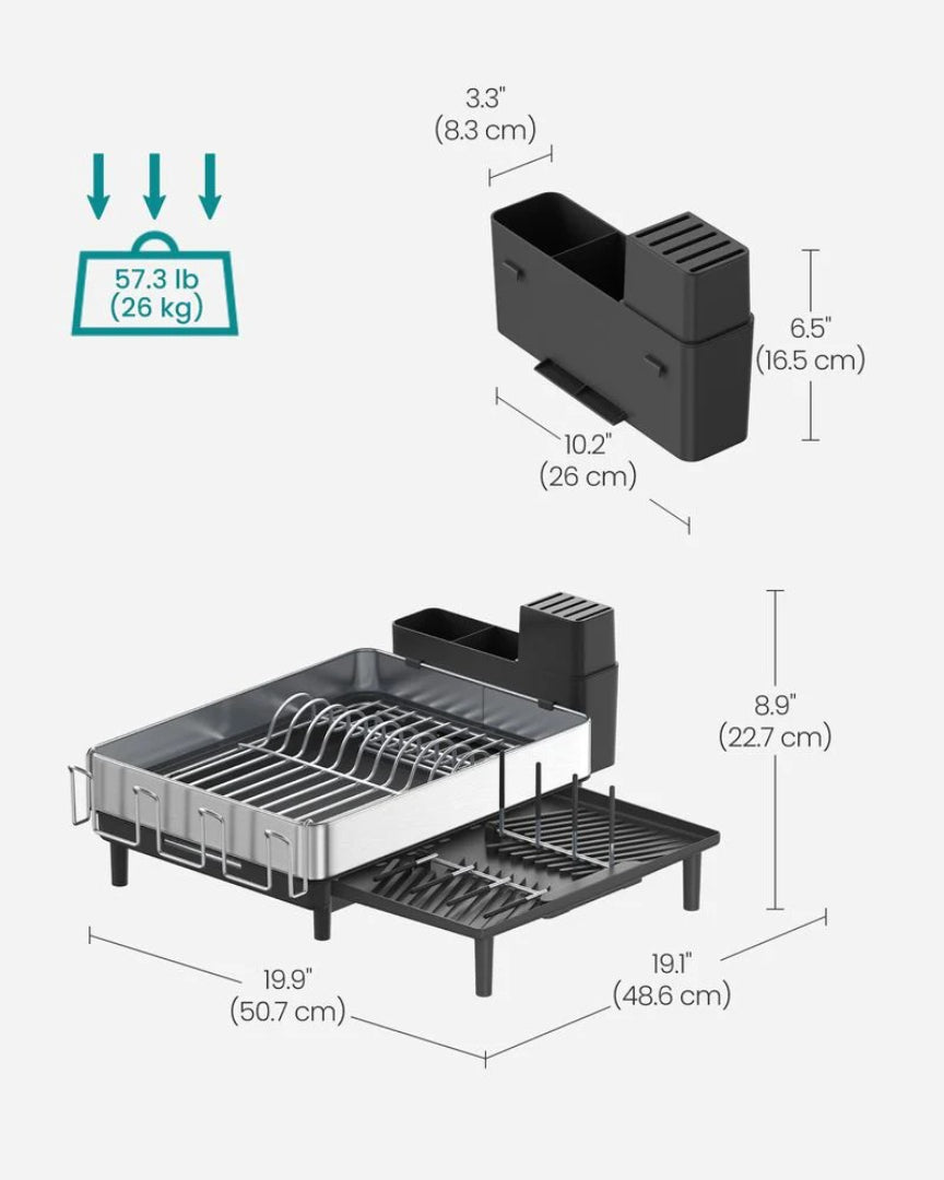 Expandable Stainless Steel Dish Drying Rack with Utensil and Cup Holder – product view 6 | Ridgefield Furniture
