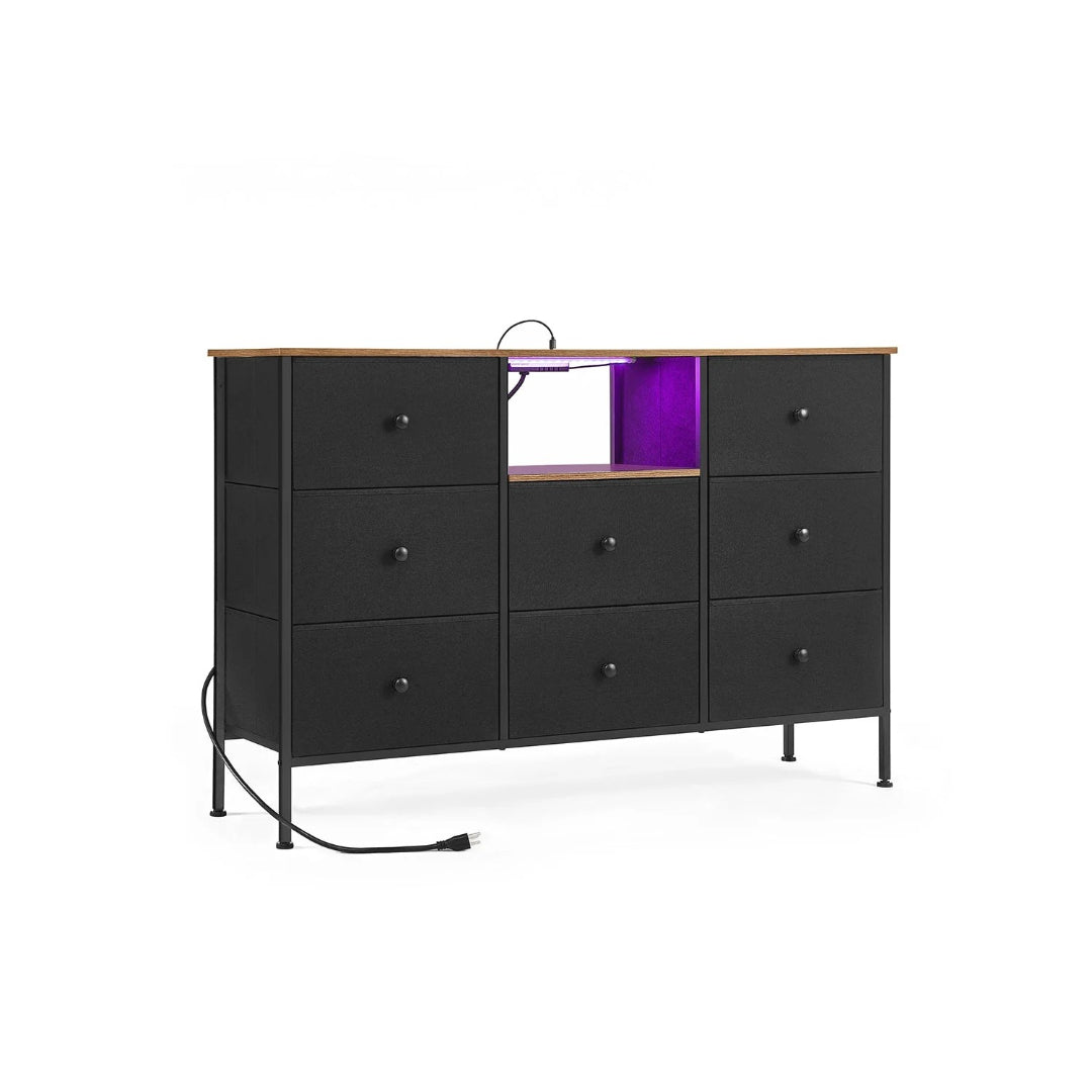 Fabric Dresser With LED Lights And Power Outlets 8 Drawer – product view 1 | Ridgefield Furniture