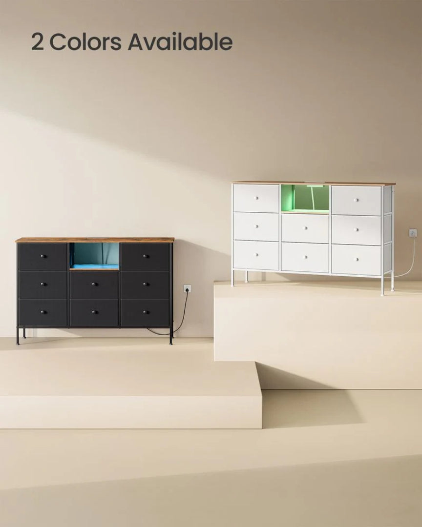 Fabric Dresser With LED Lights And Power Outlets 8 Drawer – product view 7 | Ridgefield Furniture