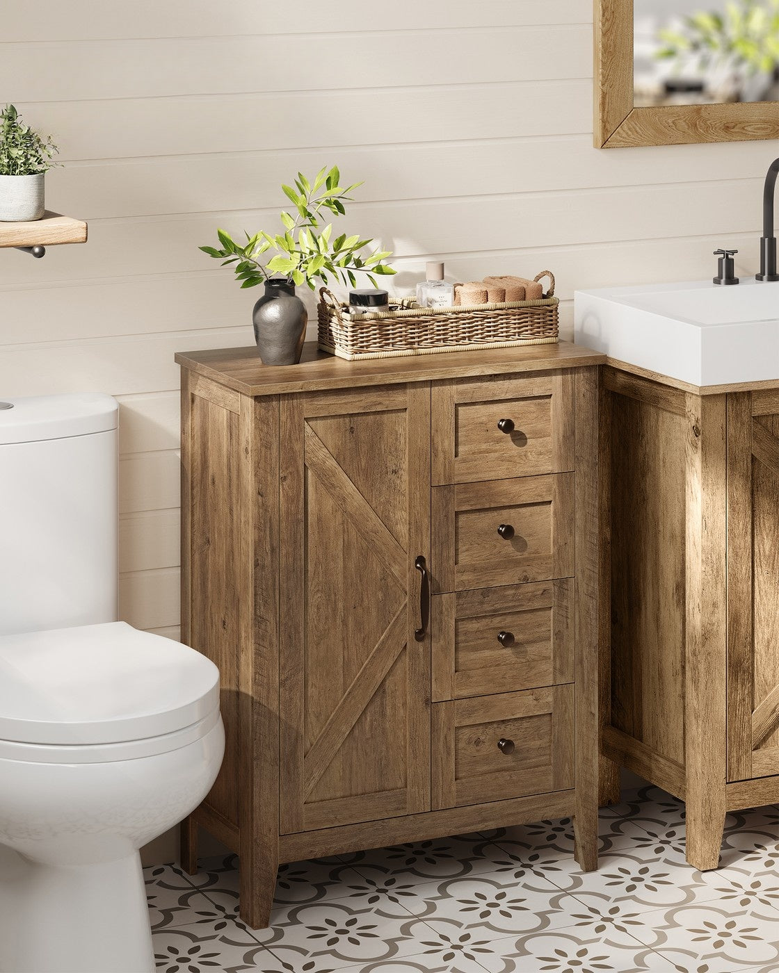 Farmhouse Bathroom Floor Cabinet With 4 Drawers And Adjustable Shelf - product photo 19