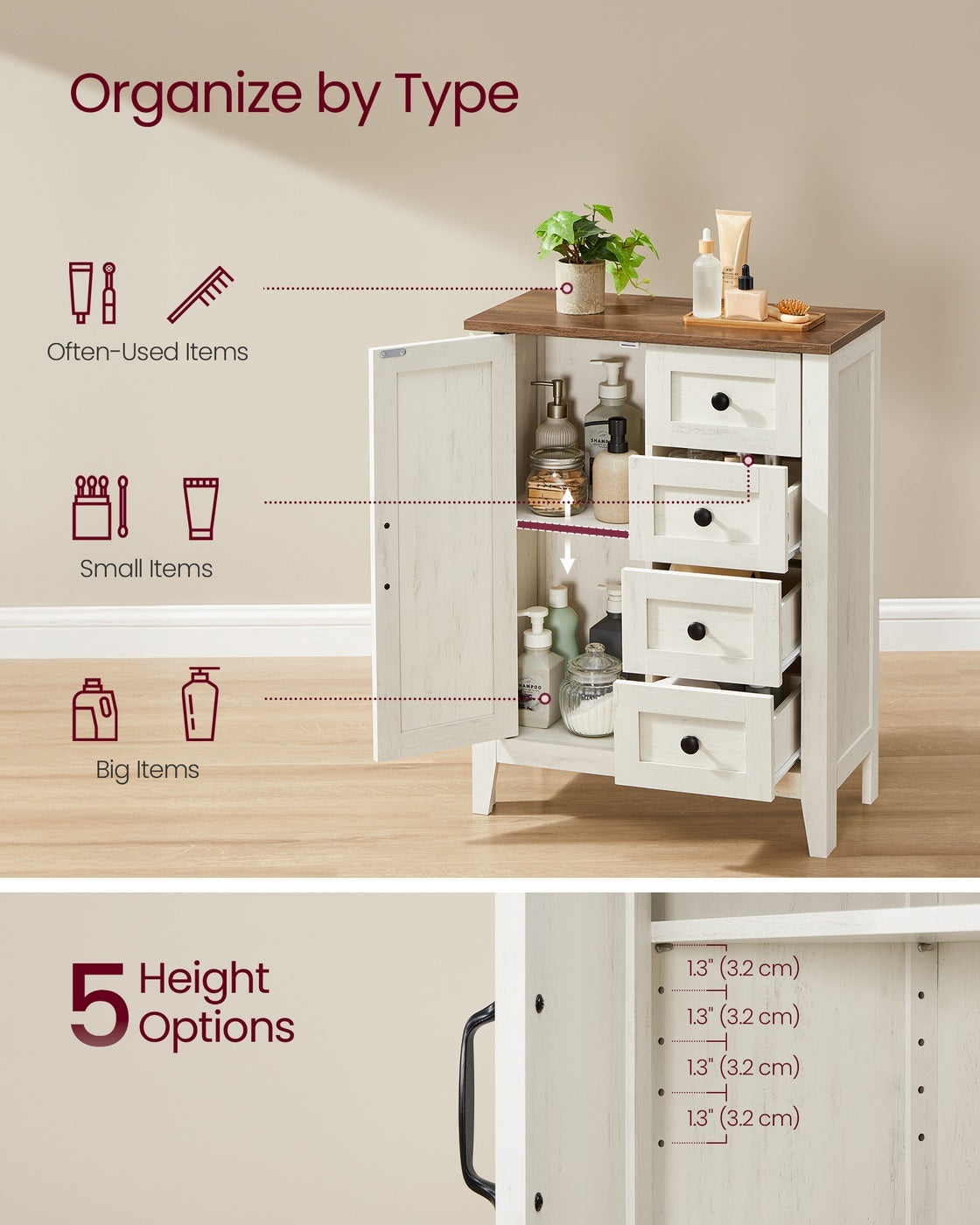 Farmhouse Bathroom Floor Cabinet With 4 Drawers - product photo 03