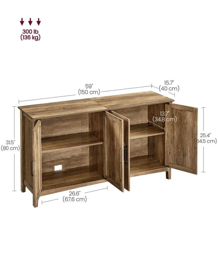 Farmhouse Buffet Storage Cabinet with Adjustable Shelves and 4 Doors – product view 16 | Ridgefield Furniture