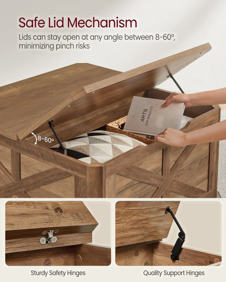 Farmhouse Coffee Table with Hidden Storage and Flip Top Lids – product view 12 | Ridgefield Furniture