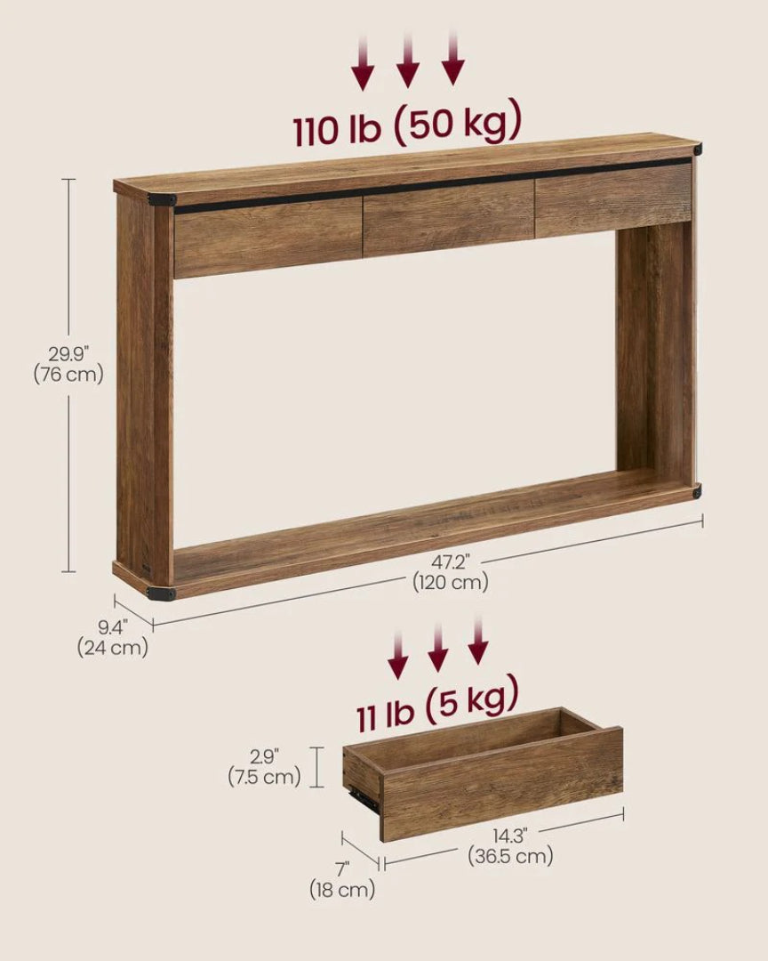 Farmhouse Console Table with 3 Drawers and Shelf – product view 7 | Ridgefield Furniture