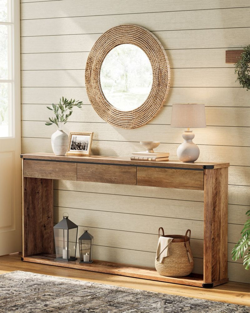 Farmhouse Console Table with 3 Drawers and Shelf – product view 9 | Ridgefield Furniture