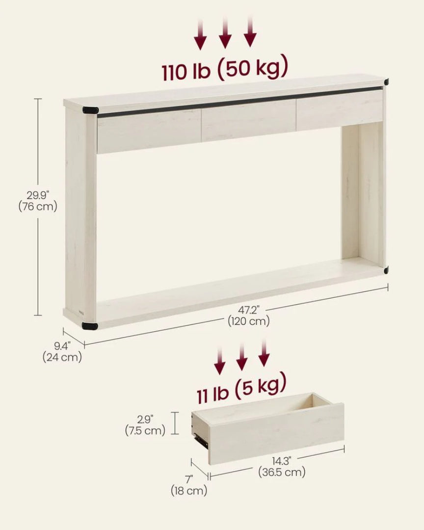 Farmhouse Console Table with 3 Drawers and Shelf – product view 15 | Ridgefield Furniture