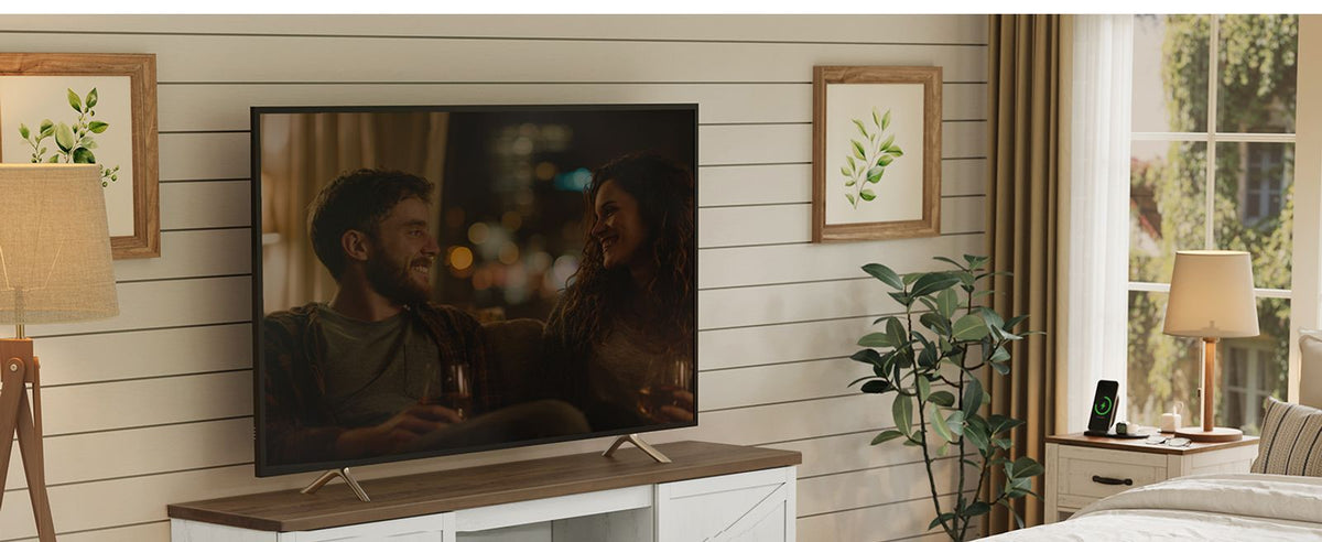 Farmhouse TV Stand With Sliding Barn Doors And Storage Cabinets - product photo 08