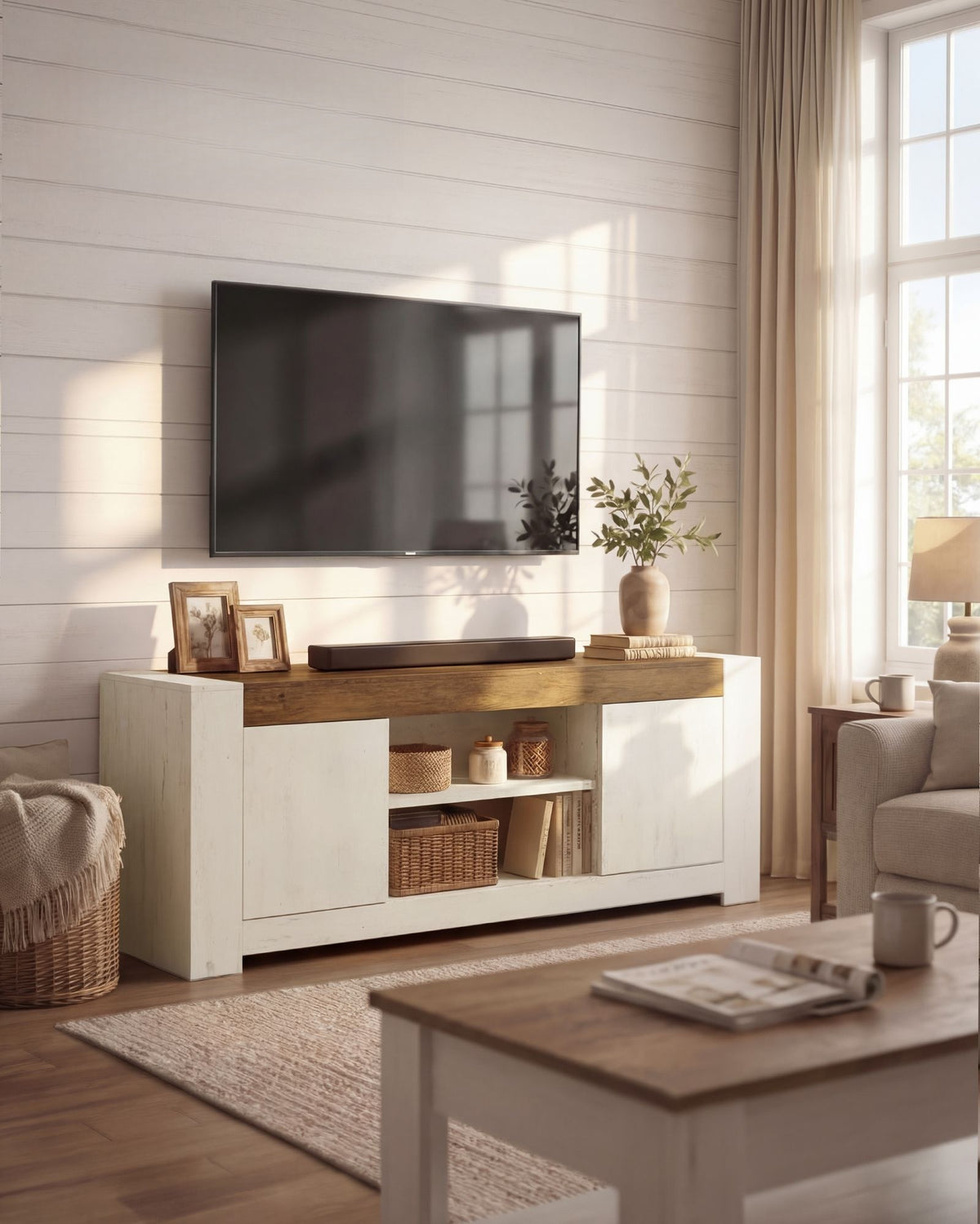 Farmhouse TV Stand With Storage Cabinets, 58 Or 70 Inch Media Console - product photo 05