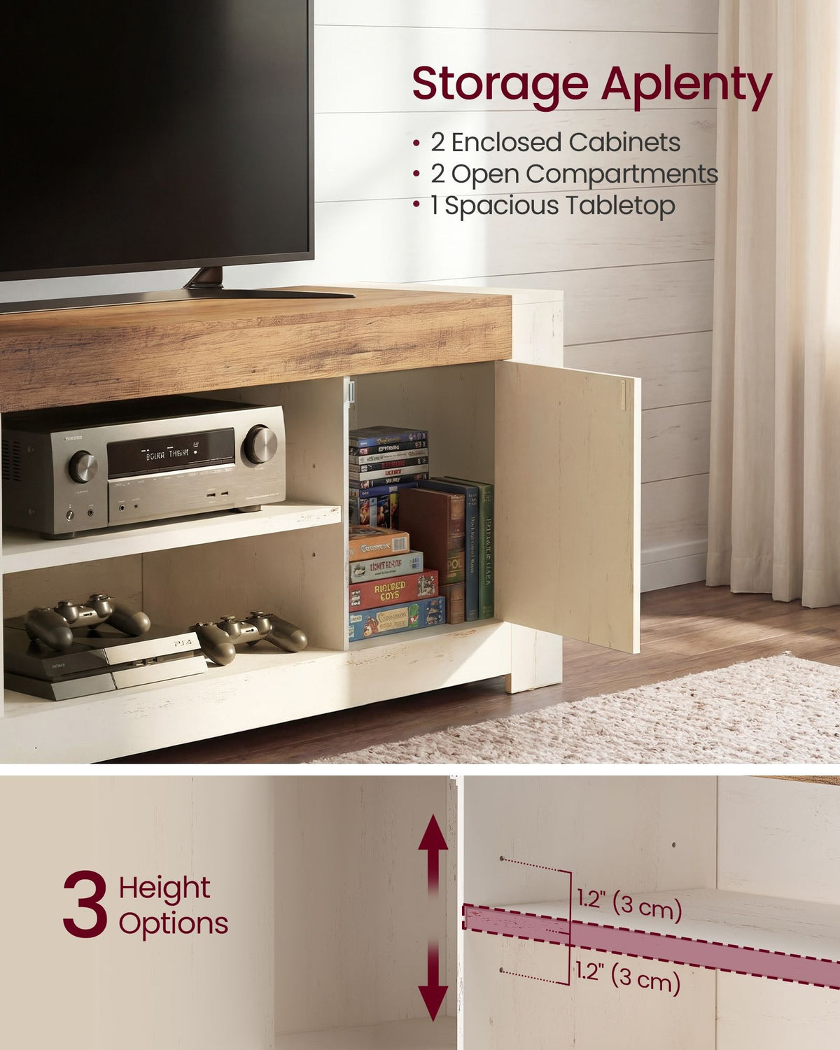 Farmhouse TV Stand With Storage Cabinets, 58 Or 70 Inch Media Console - product photo 07