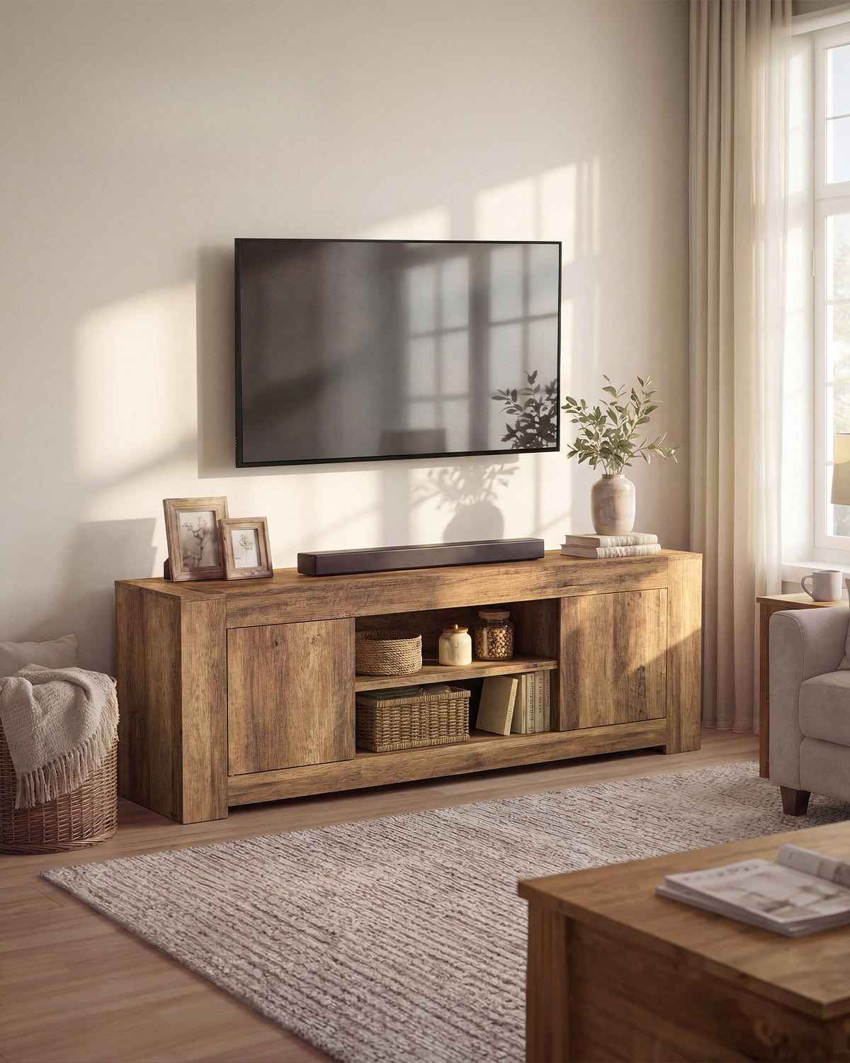 Farmhouse TV Stand With Storage Cabinets, 58 Or 70 Inch Media Console - product photo 11