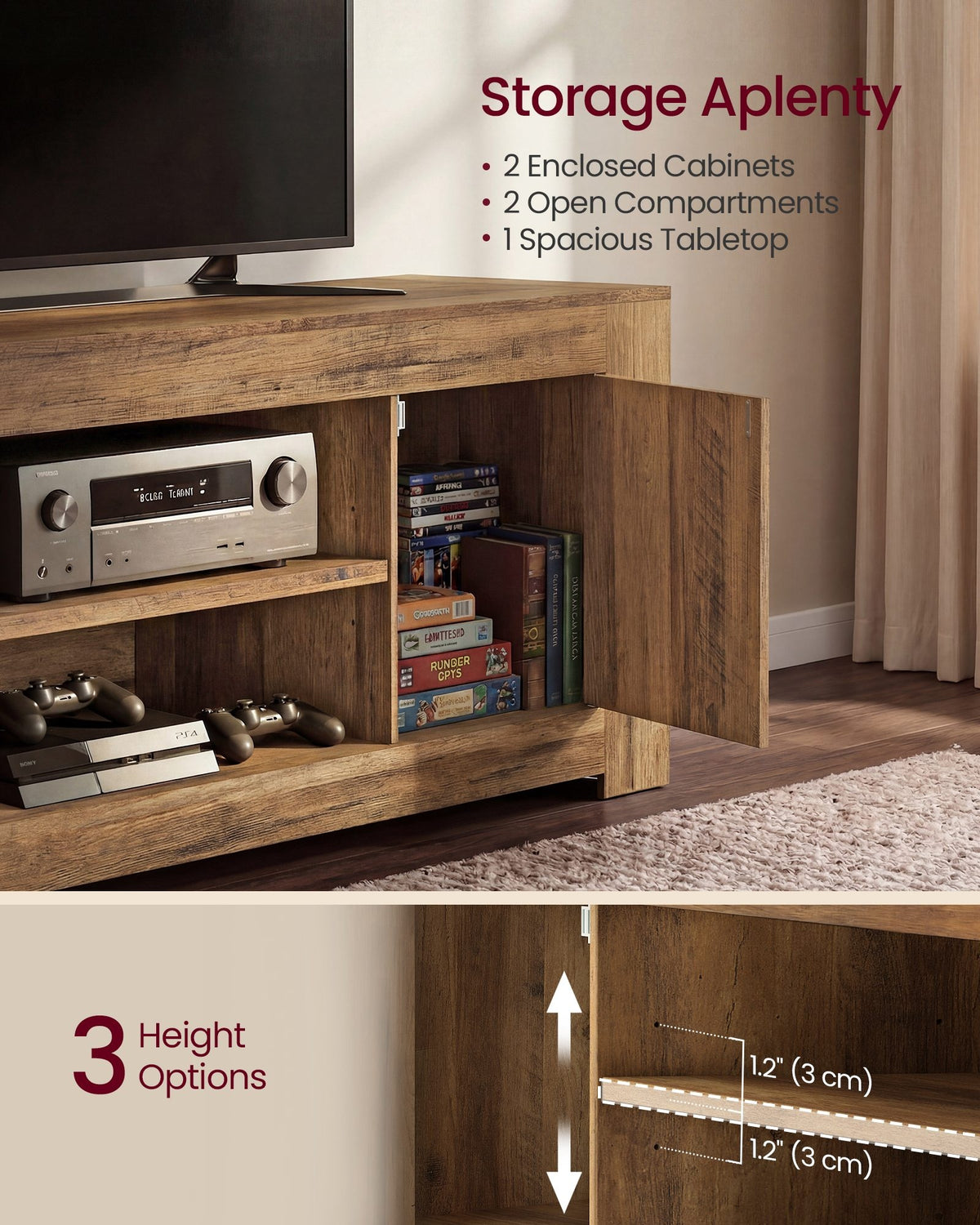 Farmhouse TV Stand With Storage Cabinets, 58 Or 70 Inch Media Console - product photo 13