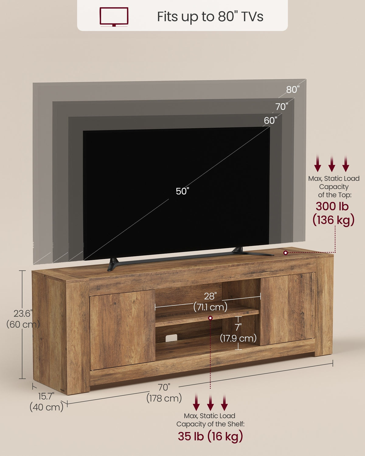 Farmhouse TV Stand With Storage Cabinets, 58 Or 70 Inch Media Console - product photo 15