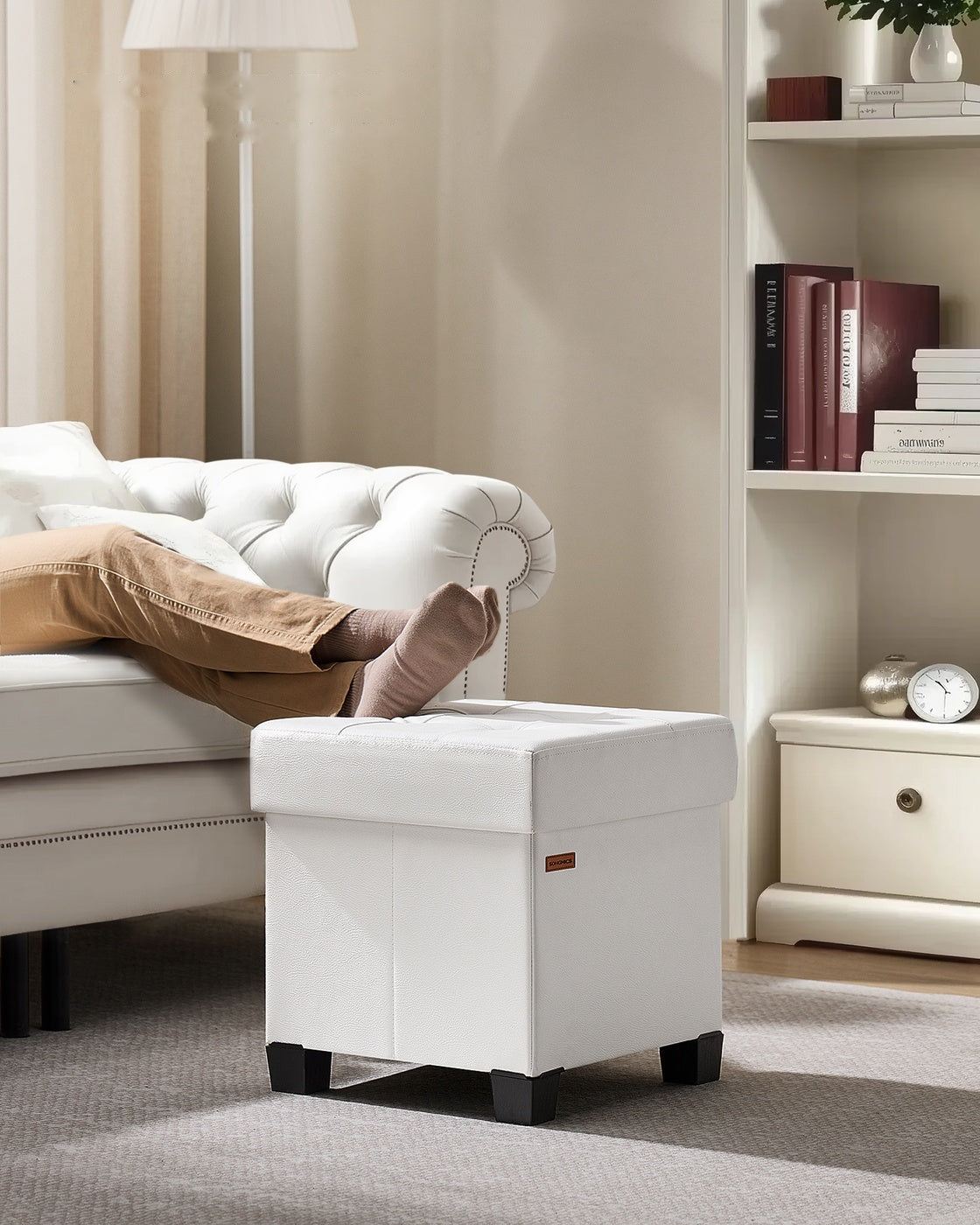 Faux Leather Cube Storage Ottoman With Legs - product photo 02