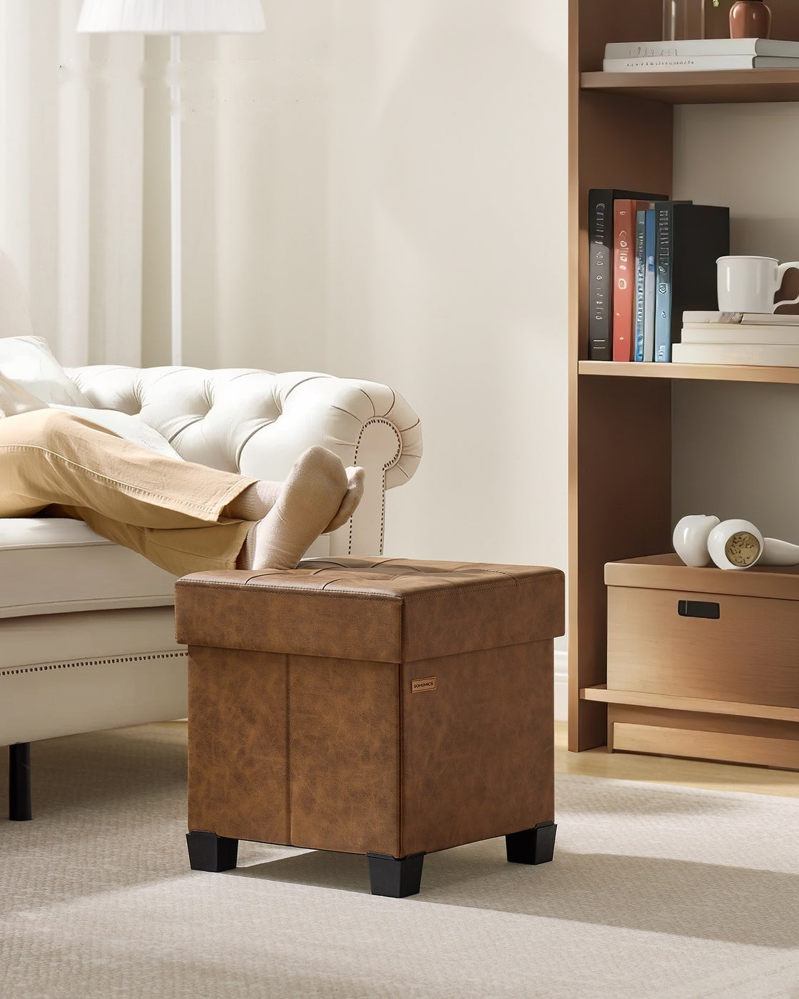 Faux Leather Cube Storage Ottoman With Legs - product photo 08