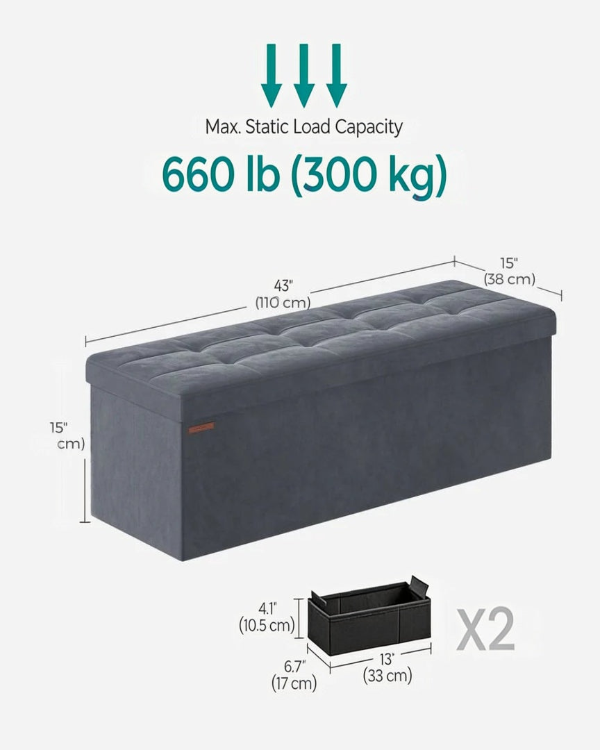 30/43 Inch Storage Ottoman Bench With Flip Lid & Storage Boxes – product view 15 | Ridgefield Furniture