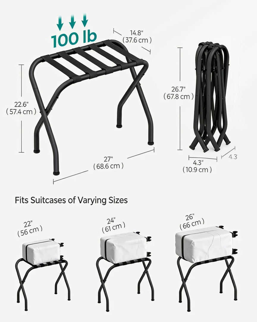 Folding Luggage Rack Steel Suitcase Stand For Guest Room – product view 14 | Ridgefield Furniture