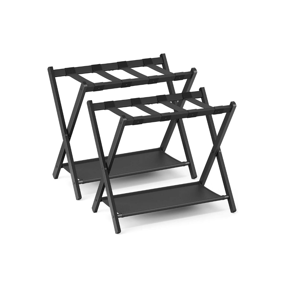 Folding Luggage Rack With Shelf Steel Suitcase Stand – product view 2 | Ridgefield Furniture